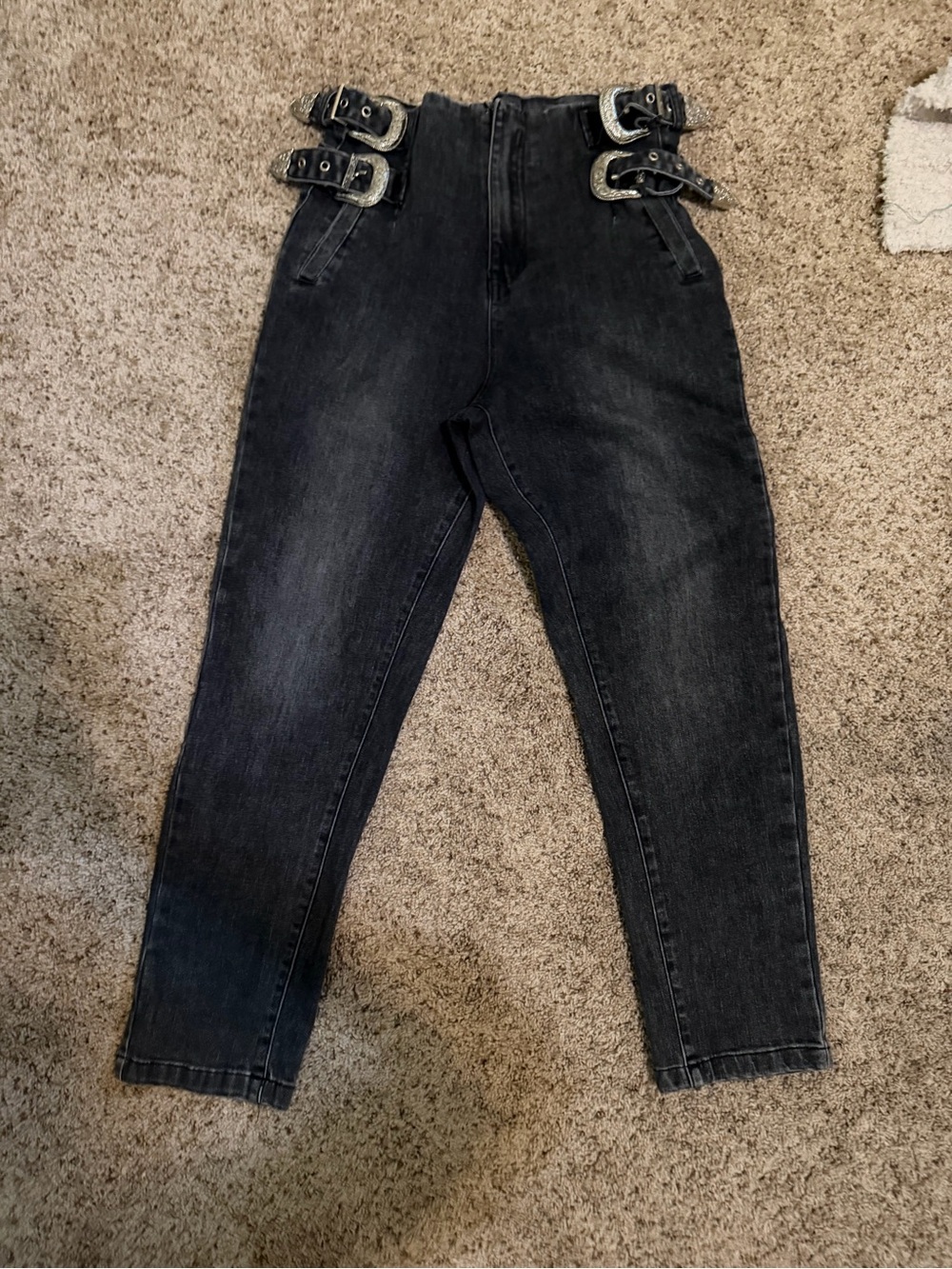 High-Waist Black Belted Women’s Jeans
